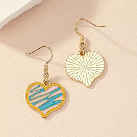 Funky Scribble Zig Zag Heart Earrings Drop Dangle Pink Blue Gold - Picture 4 of 6